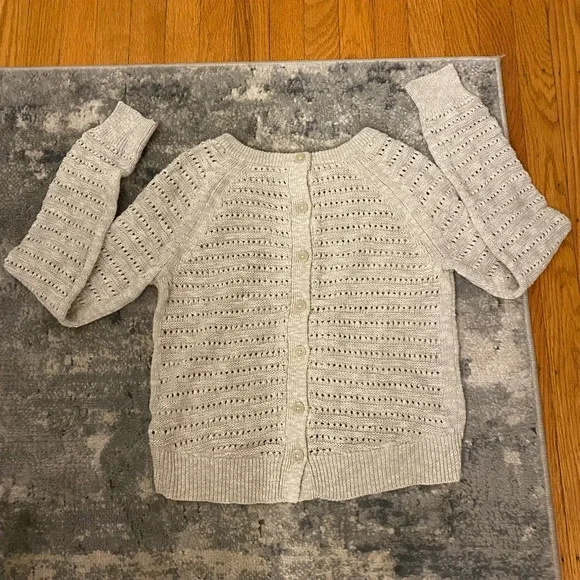 Moth for Anthropologie Eyelet Full Back Button Crop Sweater, SZ Large - Picture 3 of 5